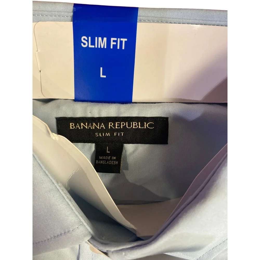 Banana Republic Mens Slim Fit Stretch Poplin Shirt Light Blue‎ Large NWT